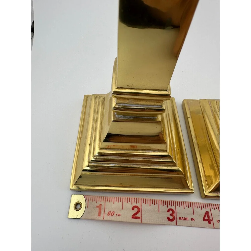 Jefferson Brass 8 Inch Heavy Polished Brass Candlesticks Pair Square Base Set 2